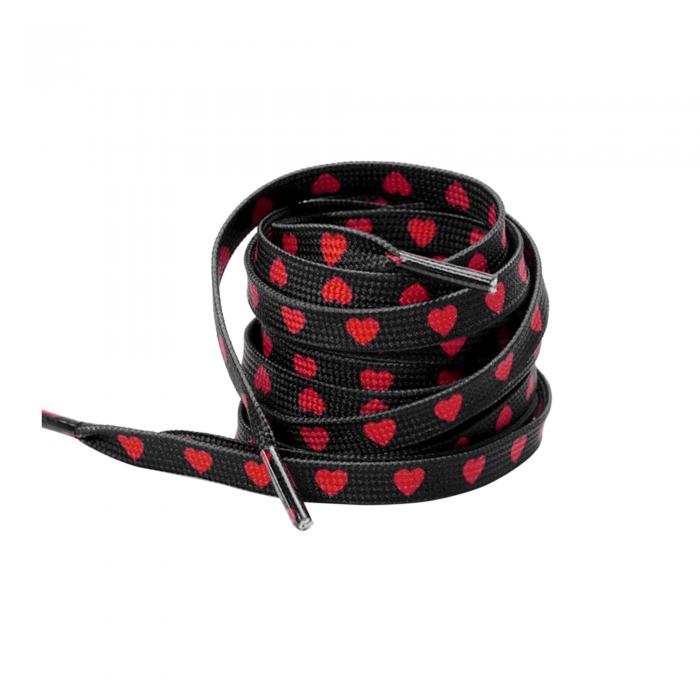 Elerevyo Heart Printed Colored Shoelaces Flat Shoe Laces Strings for Sneakers Athletic Sport Boots 1 Pair Black-Red Heart 140cm/55.1