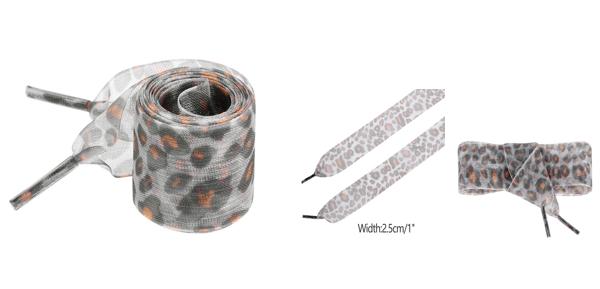 Elerevyo Leopard Print Ribbon Shoe Laces Pattern Flat Wide Lace Shoelaces for Sneakers Gray Brown 140×2.5cm/55.1