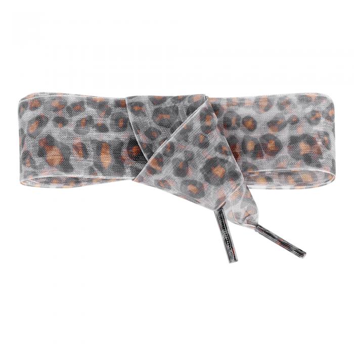 Elerevyo Leopard Print Ribbon Shoe Laces Pattern Flat Wide Lace Shoelaces for Sneakers Gray Brown 140×2.5cm/55.1