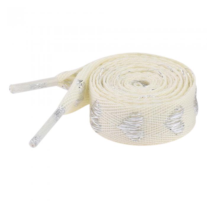 Elerevyo 2 Pairs Flat Glitter Shiny Shoe Laces, Metallic Heart Shoelaces Beige-Silver Heart 120cm/47.2