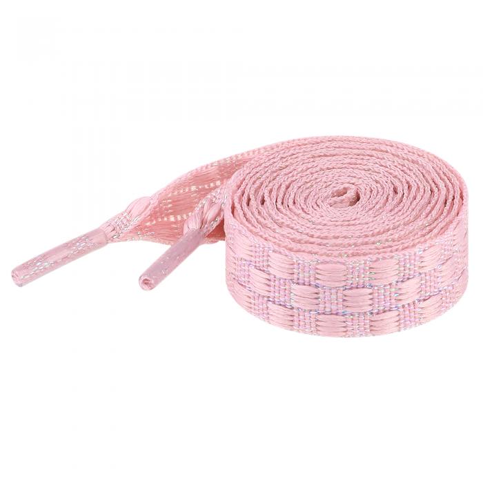Elerevyo 1 Pair Flat Checkered Shoe Laces, Colorful Metal Wire Braided Shoelaces for Sneakers Boots Pink 90cm/35.4