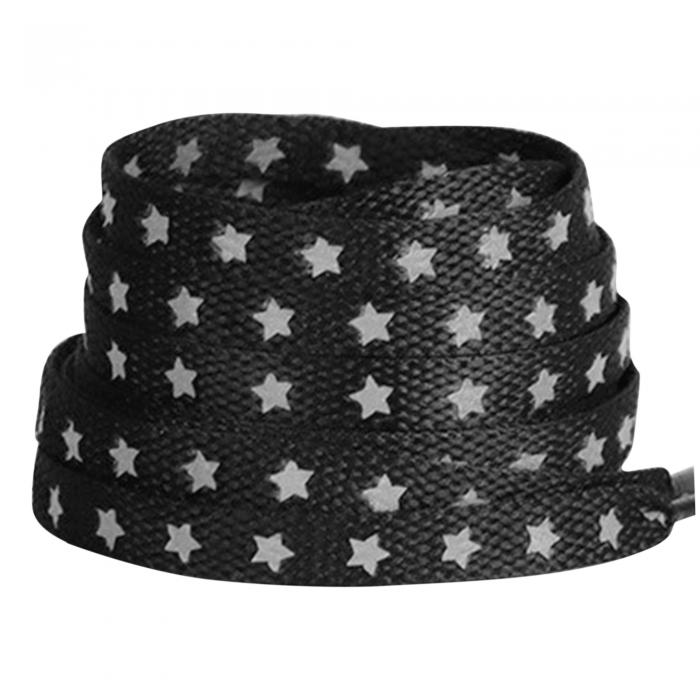 Elerevyo Reflective Stars Shoelaces Colorful Cool Flat Shoe Laces Strings for Athletic Running Sneakers 2 Pairs Black-Silver Light 120cm/47.2