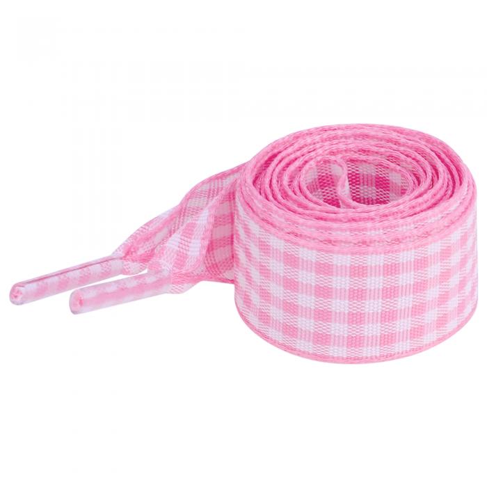 Elerevyo 2組のフラットチェック柄レース生地リボンツートンチェック柄0.6インチ幅スニーカー用靴ひも ピンク 80cm/31.5