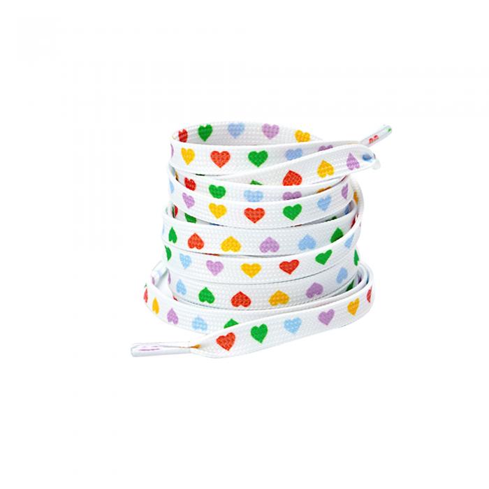 Elerevyo Heart Printed Colored Shoelaces Flat Shoe Laces Strings for Sneakers Athletic Sport Boots 1 Pair White-Colorful Heart 100cm/39.4