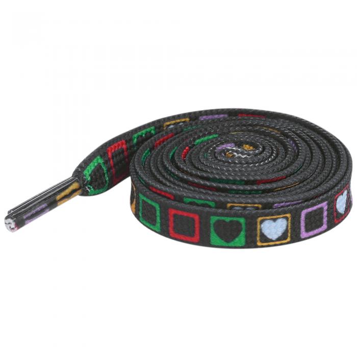 Elerevyo Shoelaces for Sneakers Colorful Heart Square Print Flat Shoe Laces 1 Pair Black 120cm/47.2