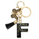 uxcell イニシャルレターキーチェーン レジン製かわいい蝶のタッセルペンダントアクセサリー 女性用アルファベットキーリング 財布 ハンドバッグ バックパック用 黒 F