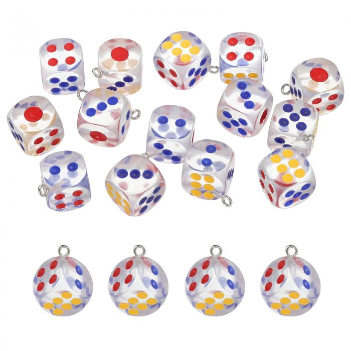 uxcell 20個 透明なダイスビーズ装飾3Dキューブアクリルダイス装飾ペンダントブレスレット宝石メイキングイヤリングネックレスキーチェーン14mm（透明）