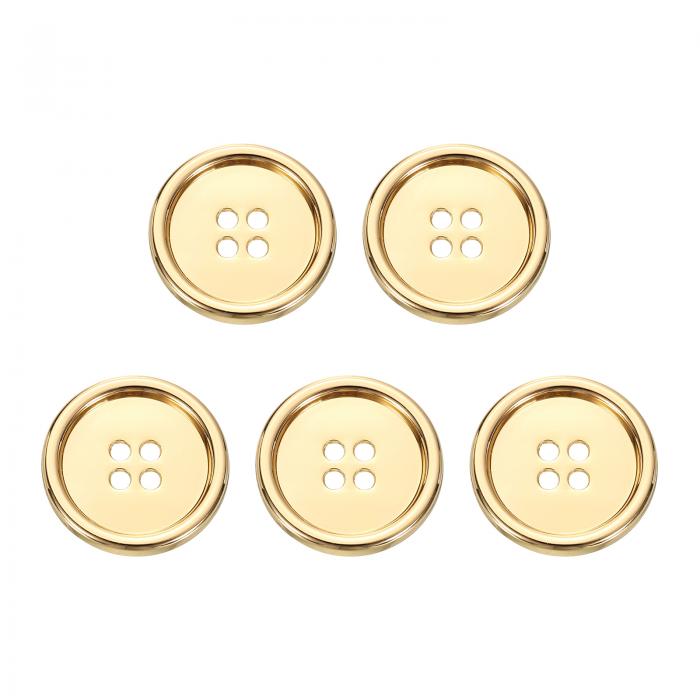 uxcell 5個入り メタルボタン25mm（0.98インチ）4つ 穴付き合金丸いボタンクラフト裁縫アクセサリー 衣類DIYクラフト装飾用 金色