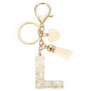 uxcell イニシャルレターキーチェーン レジン製かわいいハートタッセルペンダントアクセサリー アルファベットキーリング 財布 ハンドバッグ バックパック用 ホワイト L