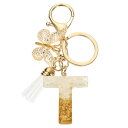 uxcell イニシャルレターキーチェーン レジン製かわいい蝶のタッセルペンダントアクセサリー 女性用アルファベットキーリング 財布 ハンドバッグ バックパック用 金 T