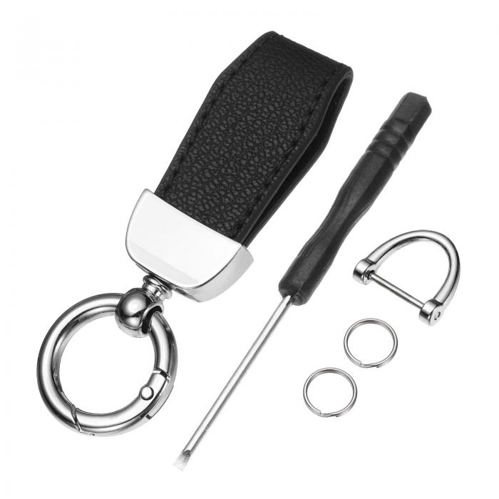 uxcell 車のキーチェーン 亜鉛合金レザーカーキーチェーンアンチロストDリングキーチェーンフォブ360度..