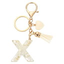 uxcell イニシャルレターキーチェーン レジン製かわいいハートタッセルペンダントアクセサリー アルファベットキーリング ハンドバッグ バックパック用 ホワイト-X