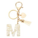 uxcell イニシャルレターキーチェーン レジン製かわいいハートタッセルペンダントアクセサリー アルファベットキーリング 財布 ハンドバッグ バックパック用 ホワイトM