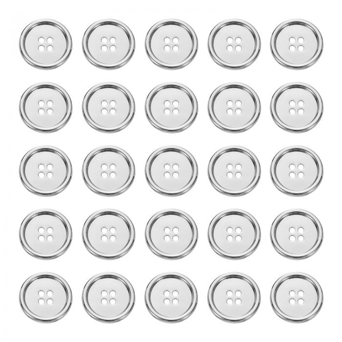 uxcell 25個 メタルボタン25mm（0.98インチ）4つ 穴合金丸いボタンクラフト裁縫アクセサリー 白色