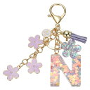uxcell イニシャルレターキーチェーン かわいいタッセル桜キーチェーンアルファベットNレター装飾と花ペンダント女性用ガールズキーパースハンドバッグバックパック(パープル 1個入り)