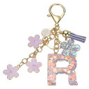 uxcell イニシャルレターキーチェーン かわいいタッセル桜キーチェーンアルファベットRレター装飾と花ペンダント女性用ガールズキーパースハンドバッグバックパック(パープル 1個入り)
