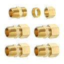 uxcell 真鍮パイプ継手5個 5/8" OD x 1/2" N PT 圧縮ユニオンコネクタ 直結カップリングアダプタパイプに適合
