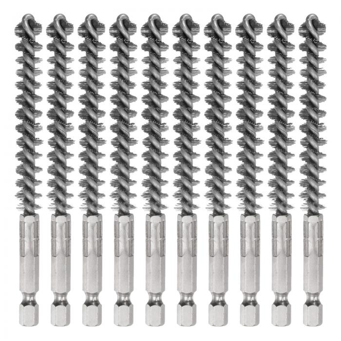 uxcell 10個304ステンレス鋼ボアブ ラシ10mm直径4.5"長クリーニングツイ ストワイヤーブ ラシハンドル..