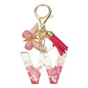 uxcell イニシャルレターキーチェーン かわいいタッセルバタフライキーチェーンアルファベットWレター装飾女性用キーパースハンドバッグバックパック(ローズレッド 1個入り)