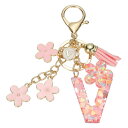 uxcell イニシャルレターキーチェーン かわいいタッセル桜キーチェーンアルファベットVレター装飾と花ペンダント女性用ガールズキーパースハンドバッグバックパック(ピンク 1個入り)