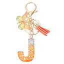 uxcell イニシャルレターキーチェーン かわいいタッセルバタフライキーチェーンアルファベットJレター装飾女性用キーパースハンドバッグバックパック(オレンジ/シルバー 1個入り)