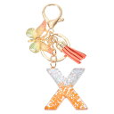 uxcell イニシャルレターキーチェーン かわいいタッセルバタフライキーチェーンアルファベットXレター装飾女性用キーパースハンドバッグバックパック(オレンジ/シルバー 1個入り)