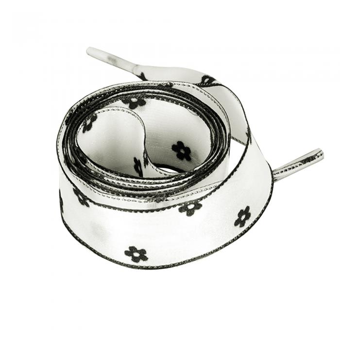 Elerevyo Flat Shoe Laces Snow Yarn Silk Ribbon Shoelaces Fashion Soft Shoestrings for Sneakers 2 Pairs White-Floral 100cm/39.4