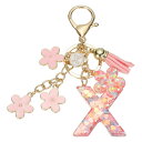 uxcell イニシャルレターキーチェーン かわいいタッセル桜キーチェーンアルファベットXレター装飾と花ペンダント女性用ガールズキーパースハンドバッグバックパック(ピンク 1個入り)