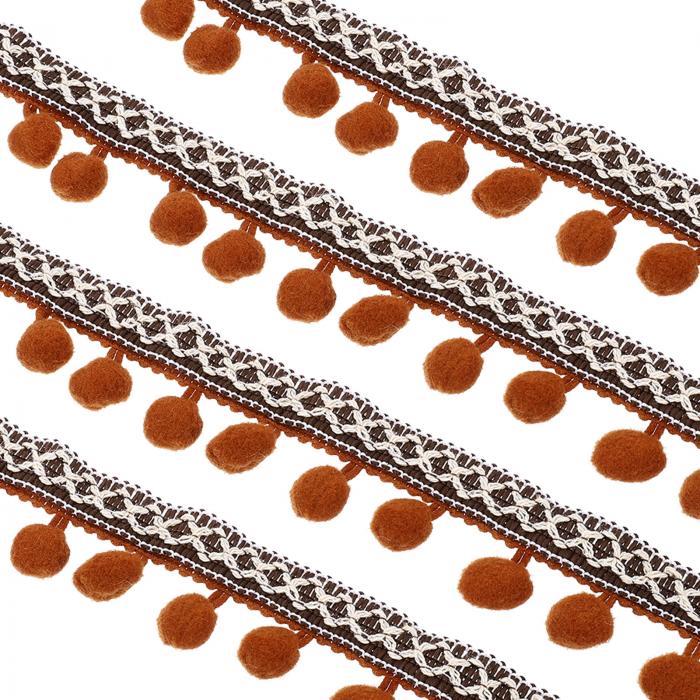 uxcell 刺繍ポンポントリムリボン、20ヤードのポリエステルポンポントリムフリンジ、DIY裁縫クラフト衣類装飾用、茶色