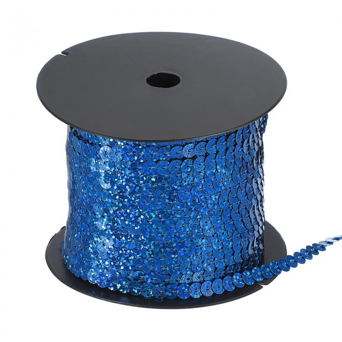 uxcell 100ヤードフラットシーケンストリム、6mmパレットシーケンスストリングリボンロールスパンコールフラットシーケンストリム、クラフト装飾縫製衣装アクセサリー用、レーざーブルー