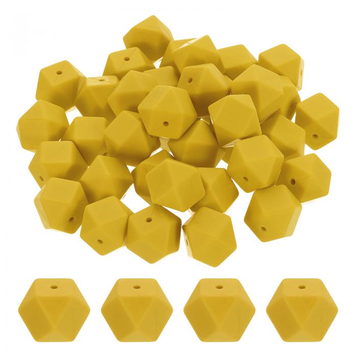 uxcell 50個 シリコンビーズ 17mm ルーズ六角形ラバーフォーカルビーズ キーチェーン ペン ネックレス ..