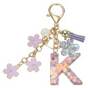 uxcell イニシャルレターキーチェーン かわいいタッセル桜キーチェーンアルファベットKレター装飾と花ペンダント女性用ガールズキーパースハンドバッグバックパック(パープル 1個入り)