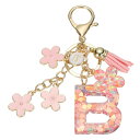 uxcell イニシャルレターキーチェーン かわいいタッセル桜キーチェーンアルファベットBレター装飾と花ペンダント女性用ガールズキーパースハンドバッグバックパック(ピンク 1個入り)