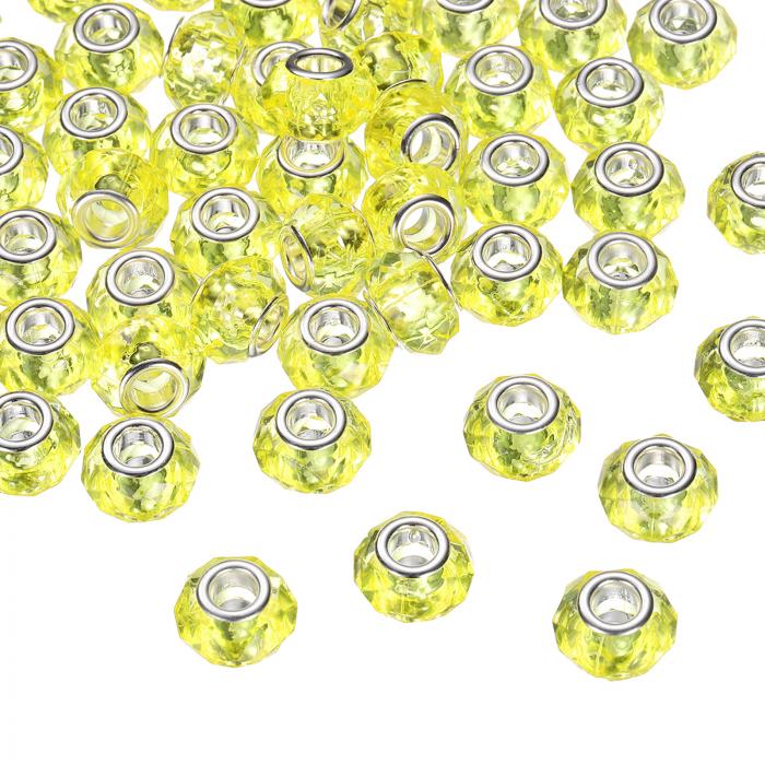 uxcell 50個 14mm 大穴ガラスビーズ イエロー ヨーロピアン ルーズ ラウンド ファセット ラインストー..