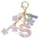 uxcell イニシャルレターキーチェーン かわいいタッセル桜キーチェーンアルファベットSレター装飾 女性用ガールズキーパースハンドバッグバックパック(パープル 1個入り)