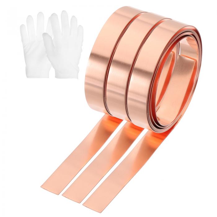 uxcell 3ロールの銅板ロール 1000 x 10 x 0.5 mm 99.9%純銅ストリップ 白い綿手袋付き クラフト 電気 D..