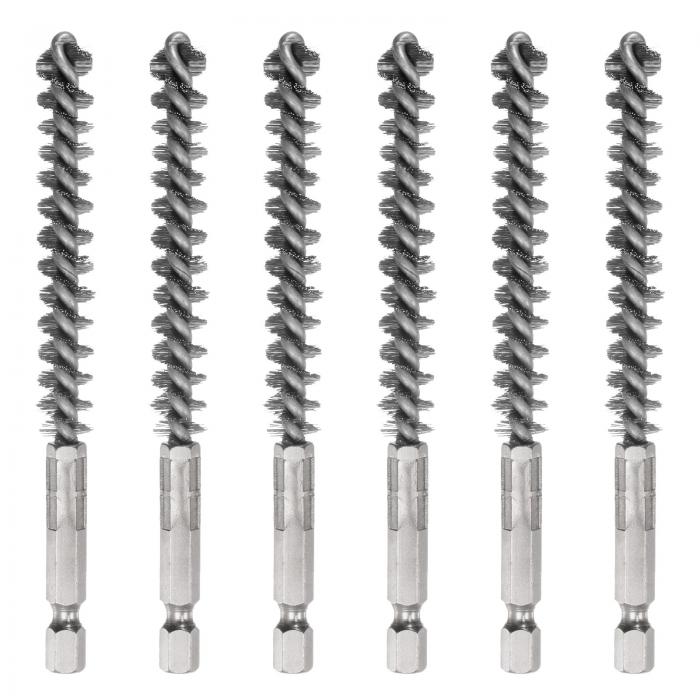 uxcell 6個304ステンレス鋼ボアブ ラシ10mm直径4.5"長クリーニングツイ ストワイヤーブ ラシハンドル付..