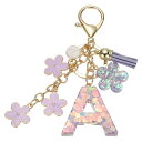 uxcell イニシャルレターキーチェーン かわいいタッセル桜キーチェーンアルファベットAレター装飾と花ペンダント女性用ガールズキーパースハンドバッグバックパック(パープル 1個入り)