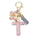 uxcell イニシャルレターキーチェーン かわいいタッセルバタフライキーチェーンアルファベットTレター装飾女性用キーパースハンドバッグバックパック(パープル 1個入り)