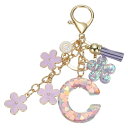 uxcell イニシャルレターキーチェーン かわいいタッセル桜キーチェーンアルファベットCレター装飾と花ペンダント女性用ガールズキーパースハンドバッグバックパック(パープル 1個入り)