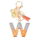 uxcell イニシャルレターキーチェーン かわいいタッセルバタフライキーチェーンアルファベットWレター装飾女性用キーパースハンドバッグバックパック(オレンジ/シルバー 1個入り)
