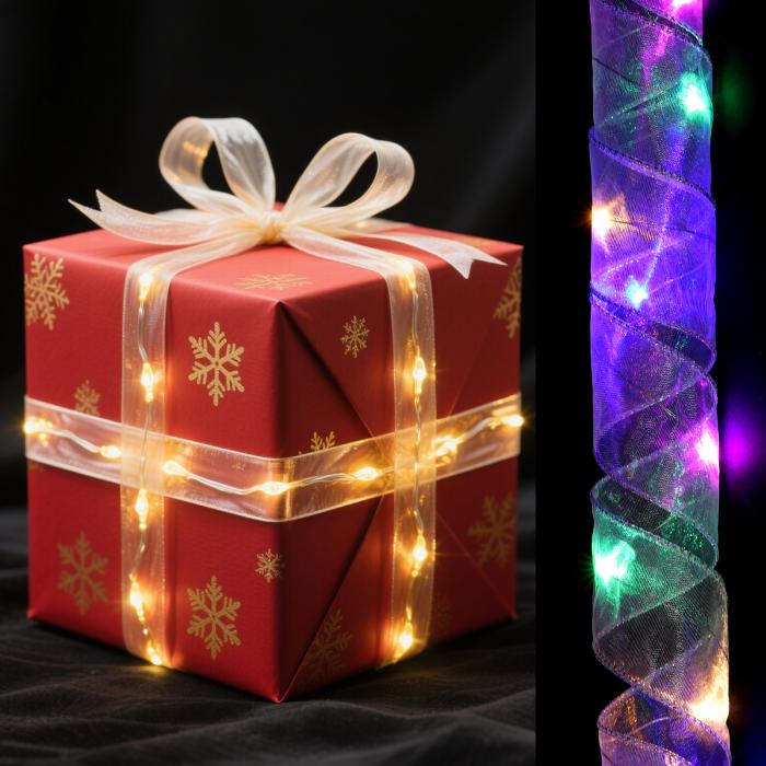 uxcell LEDライト銅線リボン 3.28フィートリボンボウライトバッテリー式クリスマスツリーデコレーショ..