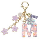 uxcell イニシャルレターキーチェーン かわいいタッセル桜キーチェーンアルファベットMレター装飾と花ペンダント女性用ガールズキーパースハンドバッグバックパック(パープル 1個入り)