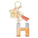 uxcell イニシャルレターキーチェーン かわいいタッセルバタフライキーチェーンアルファベットHレター装飾女性用キーパースハンドバッグバックパック(オレンジ/シルバー 1個入り)