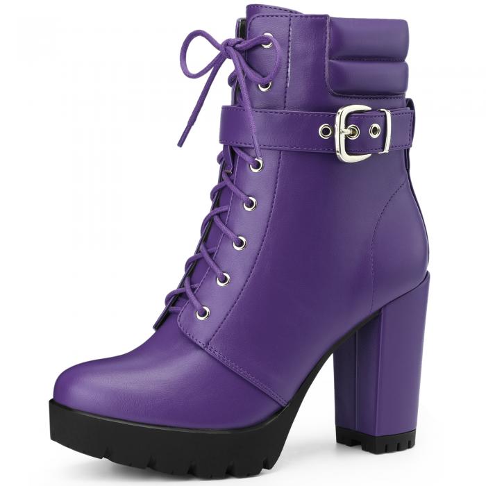 Perphy Lace Up Platform Chunky Heel Ankle Boots for Women Purple US 9.5/UK 7.5/EU 41