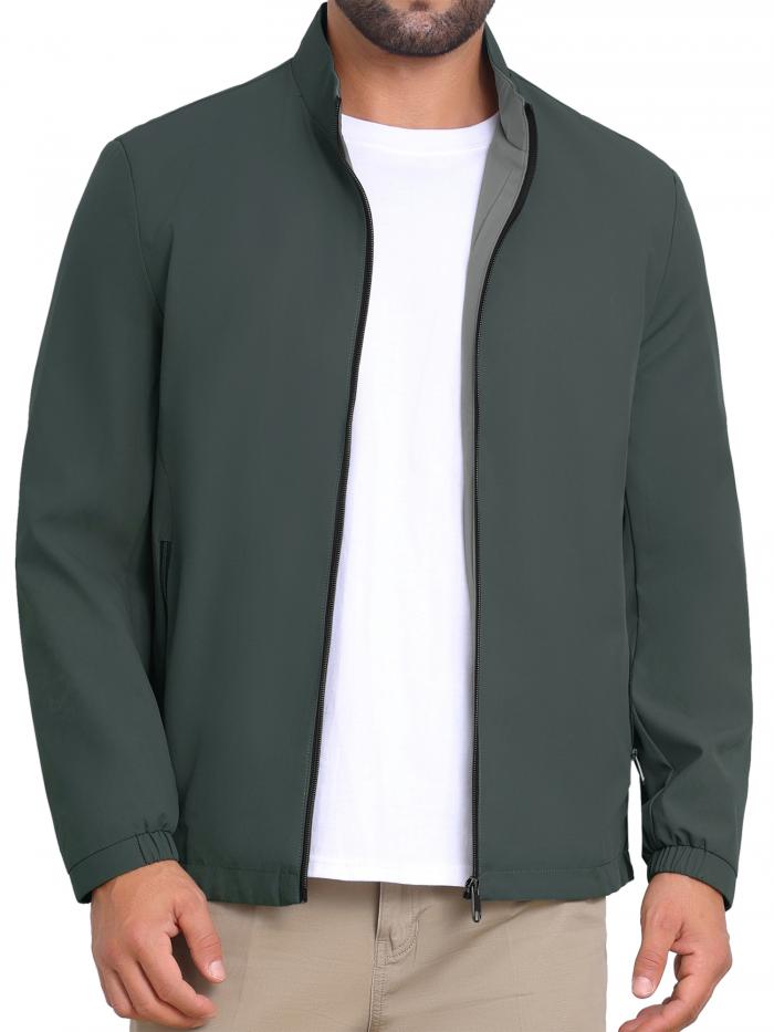 TATT 21 メンズ 軽量 スタンドカラー フルジップアップ ビジネス ゴルフ ボンバージャケット グリーン S