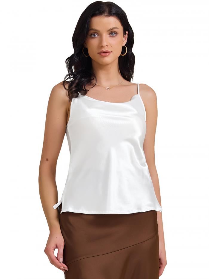 Allegra K レディース サテン キャミソール カウルネック ノースリーブ スパゲッティストラップ サマー..