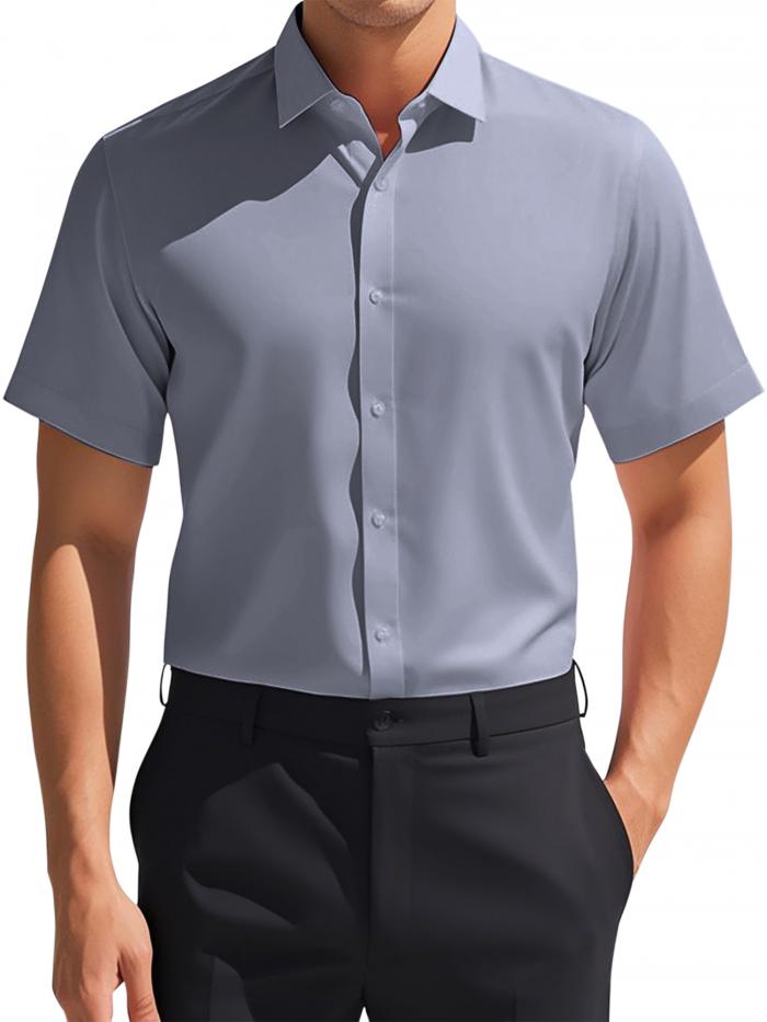 TATT 21 メンズ 半袖 ドレスシャツ ストレッチ 軽量 ビジネス 無地 フォーマル ボタンダウンシャツ グレー L