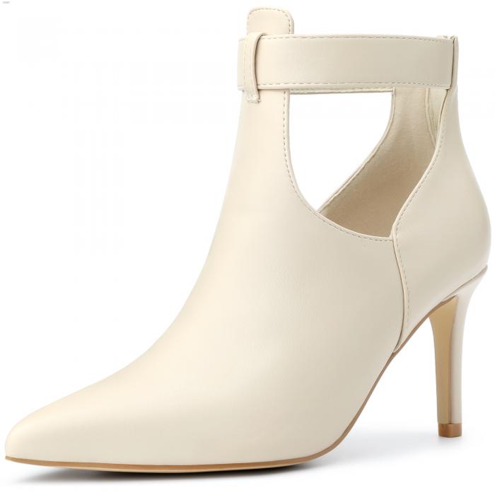 Allegra K レディース カットアウト バックジップ スティレットヒール アンクルブーツ ベージュ 24.5cm