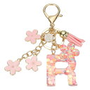 uxcell イニシャルレターキーチェーン かわいいタッセル桜キーチェーンアルファベットRレター装飾と花ペンダント女性用ガールズキーパースハンドバッグバックパック(ピンク 1個入り)